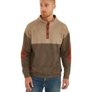 Men's Colorblock Pullover Velour Long Sleeve Shirt Size Large
